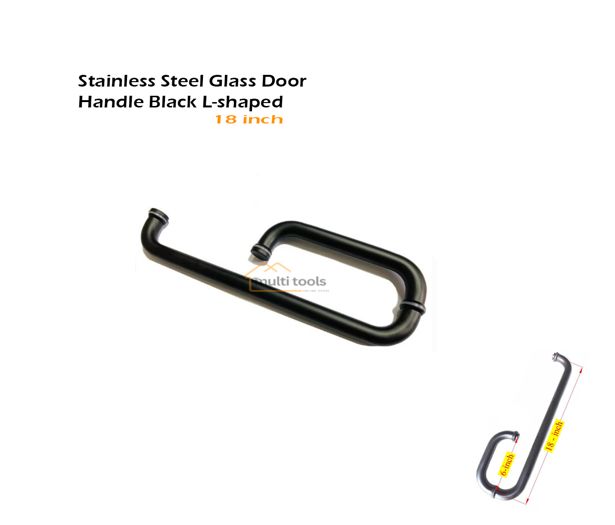 18 Inch Stainless Steel Glass Door Handle Black L-Shaped Bathroom